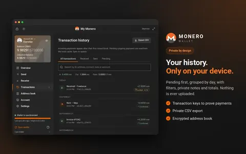 Monero Wallet extension receive screen with address and QR code